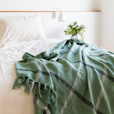 Arden Cotton Slub Throw in Sage