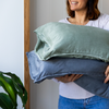Bamboo Stone Washed Pillowcases in Moss and Charcoal