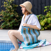 Beach Tote Carry Bag - Aqua and Olive Stripe