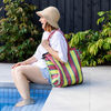 Beach Carry Bag - Lemon and Rust Stripe