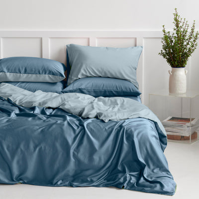 Organic Bamboo Reversible Quilt Cover Set - Blue Mirage and Arctic Blue