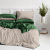 Organic Bamboo Reversible Quilt Cover Set - Forest Green and Ecru