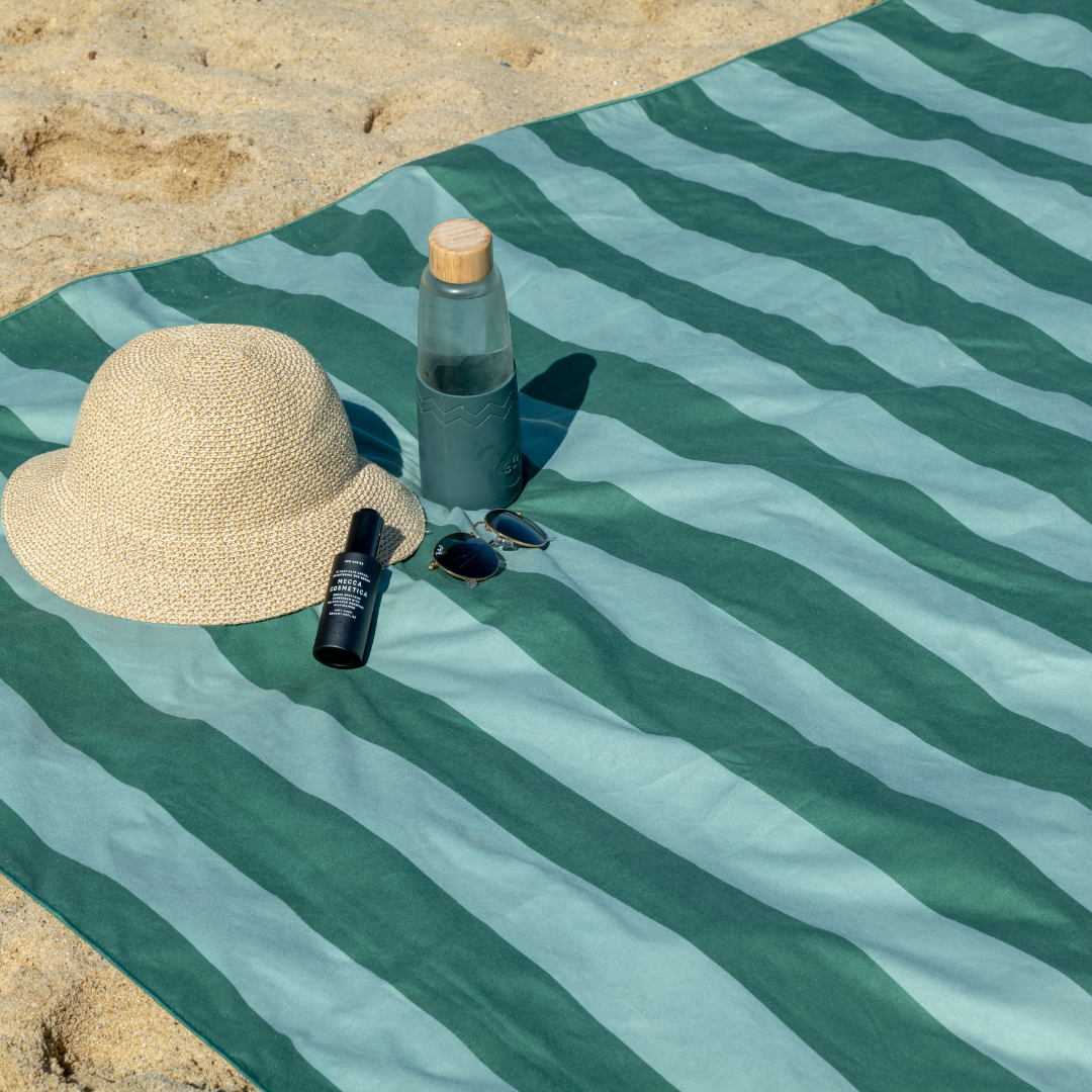 Sand Free Beach Towel for Two Green on Green Stripe Pure Zone